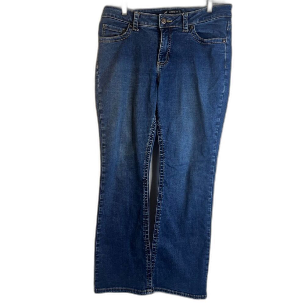 LEE Mid Rise Fit Mid Wash Straight Leg Denim Jeans Size‎ 12S Embellished Pockets